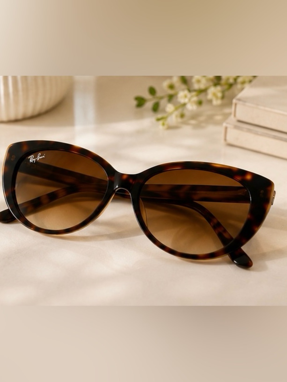 Ray-Ban Tortoiseshell Cat-Eye Sunglasses with Brown Lenses